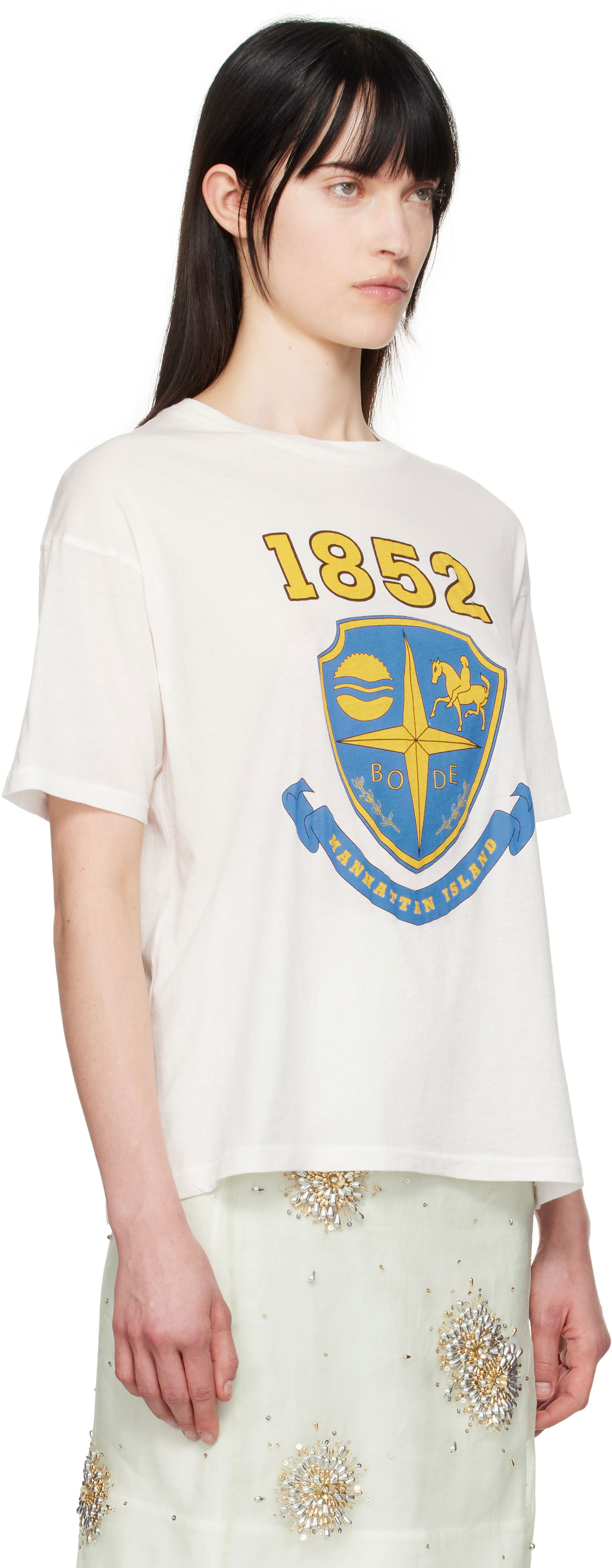 T-shirt Bode Bode Crest Boxy T-Shirt Vit | MRS25CS008, 1