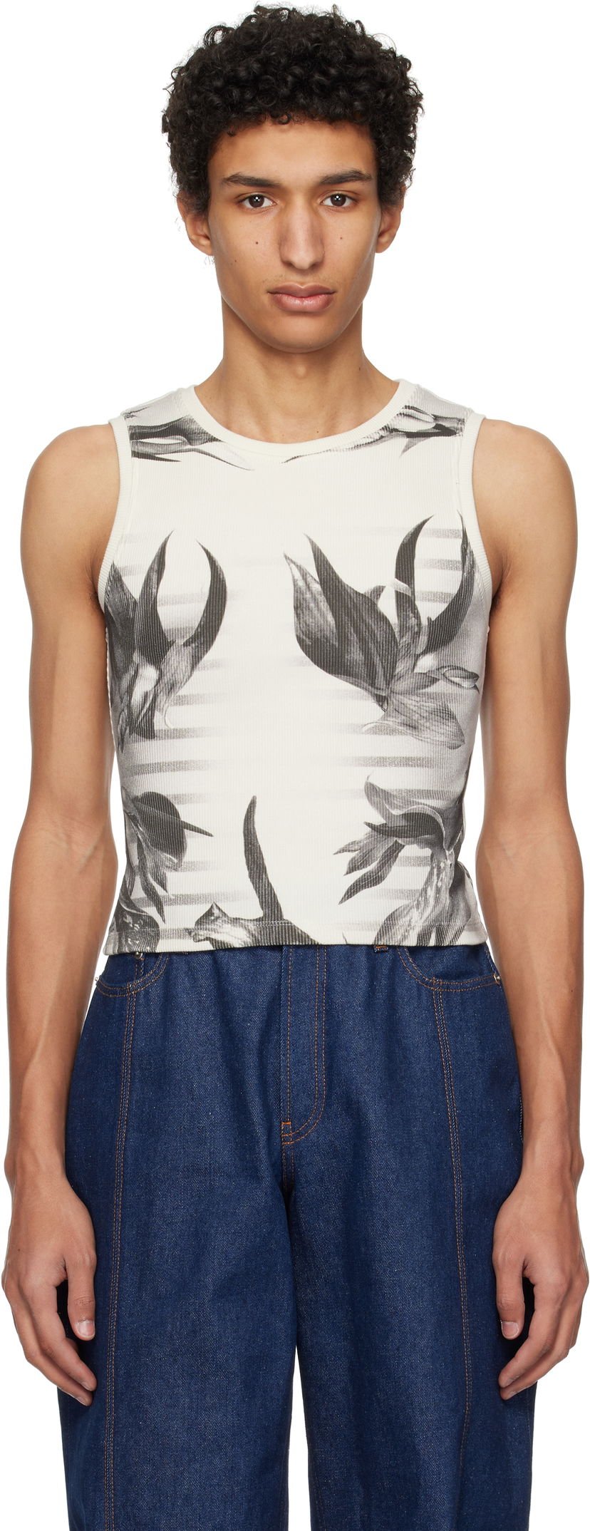 Linne Jean Paul Gaultier Jean Paul Gaultier Flower Body Morphing Tank Top Vit | 25/33-F-DB049-J579-010200