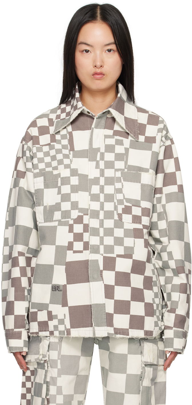 Skjorta ERL Check Print Long Sleeve Shirt Grå | ERL08J010