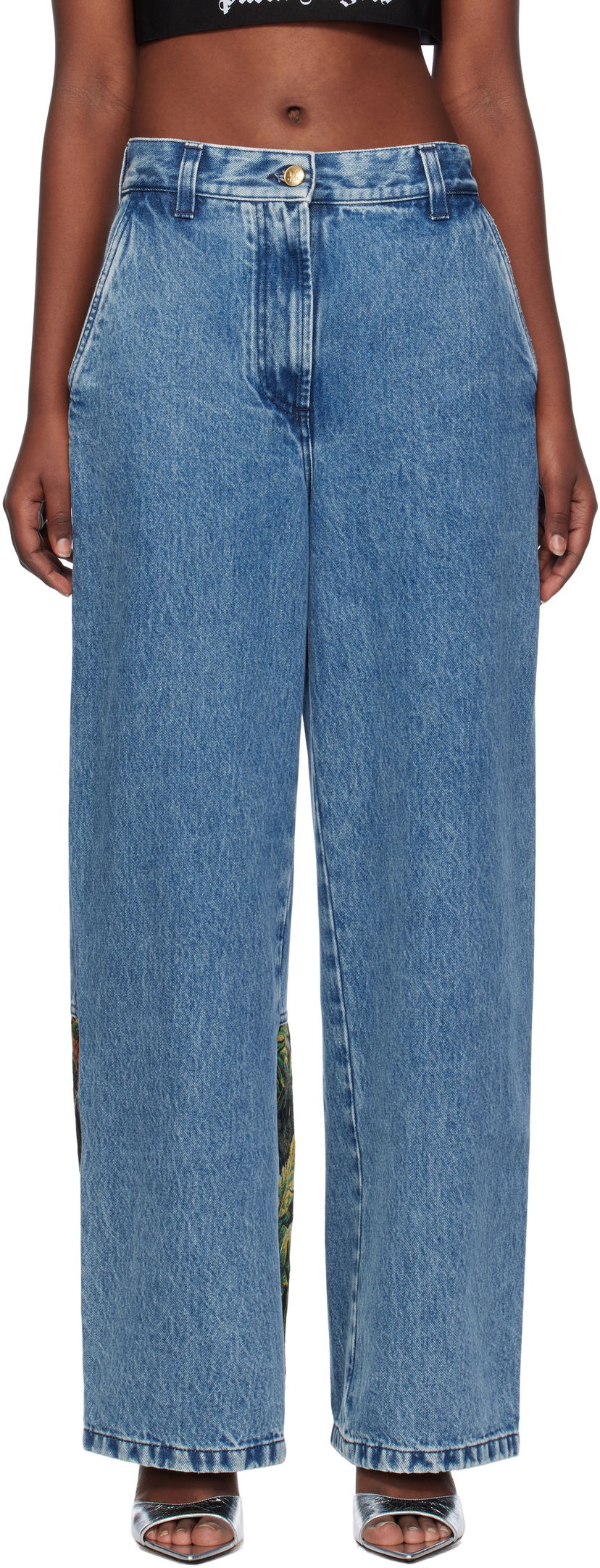 Jeans Palm Angels Baggy Jungle Insert Blå | PWYB027F24DEN0024555