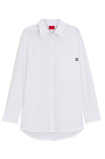 Skjorta BOSS Oversized-Fit Cotton Canvas Blouse with Embroidered Logo Vit | 50515741