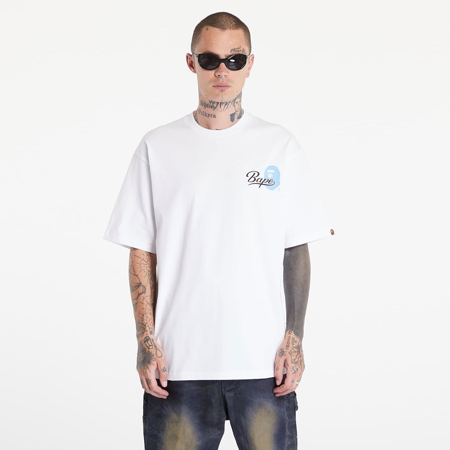 T-shirt BAPE A BATHING APE Cursive College Logo Relaxed Fit Short Sleeve Tee White Vit | 001TEK801303M WHT, 0