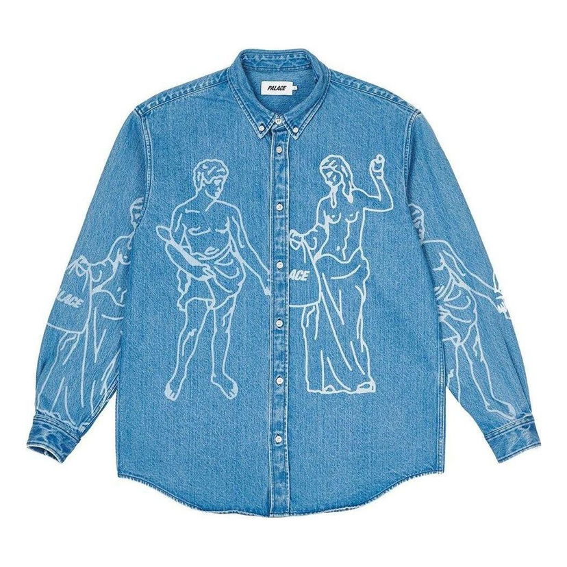 Skjorta Palace Palace Graphic Print Denim Shirt Blå | P22SHT087