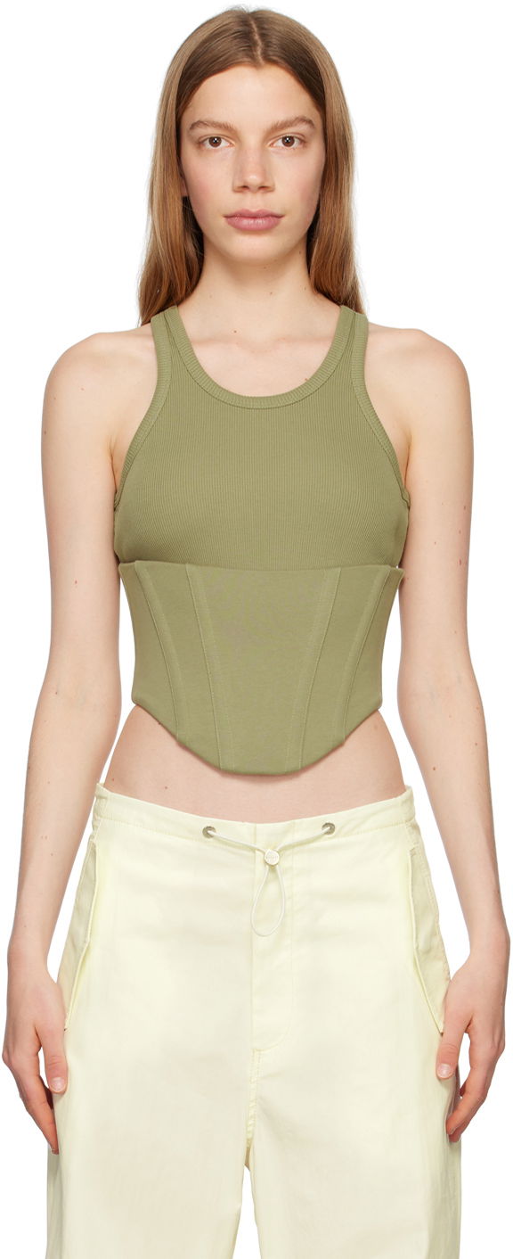 Linne Dion Lee Dion Lee Float Ribbed Tank Top Grön | C3146P23
