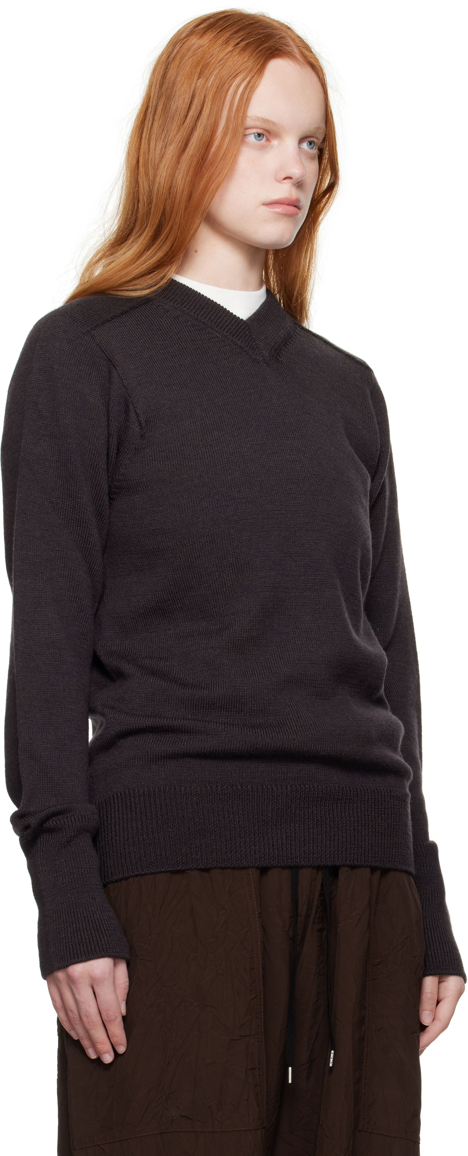 Sweater Studio Nicholson Studio Nicholson Inverness V-Neck Sweater Brun | INVERNESS SN - 1501, 1