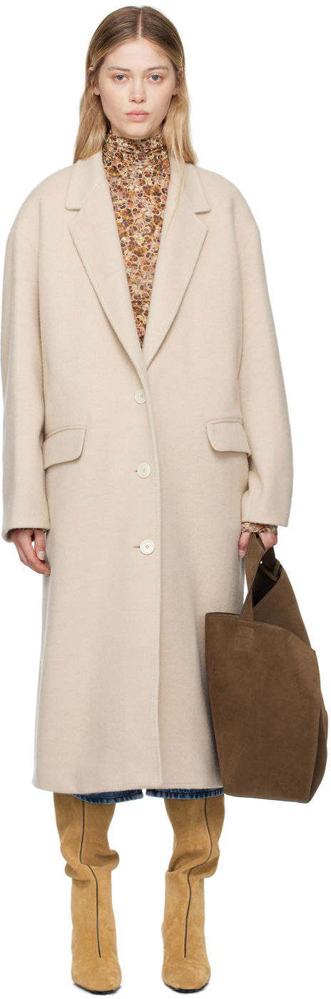 Rockar ISABEL MARANT Ezefia Wool Long Coat Beige | MA0265FA-B3D03I