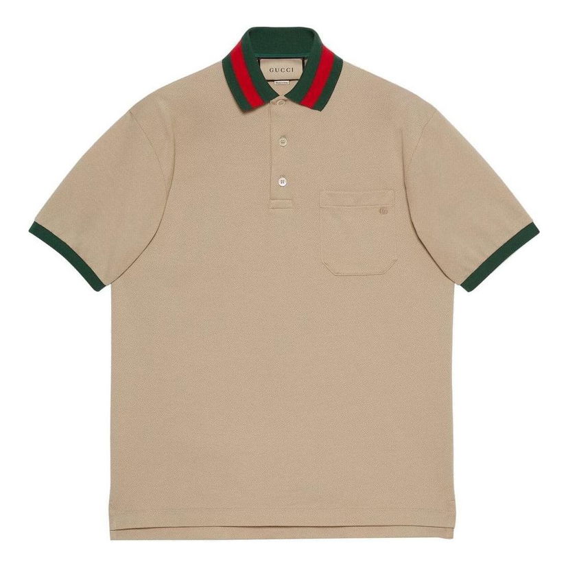 Polotröja Gucci Web Collar Cotton Piquet Polo Beige | 701735-XJELJ-2219