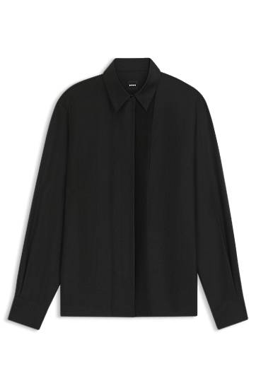 Skjorta BOSS Regular-fit tuxedo-inspired blouse with pintuck pleats Svart | 50548399