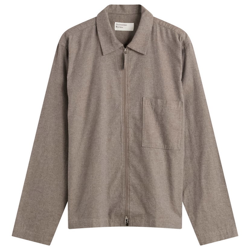 Skjorta Universal Works Brushed Flannel Zip Shirt, Size Small Brun | 33561-BRN