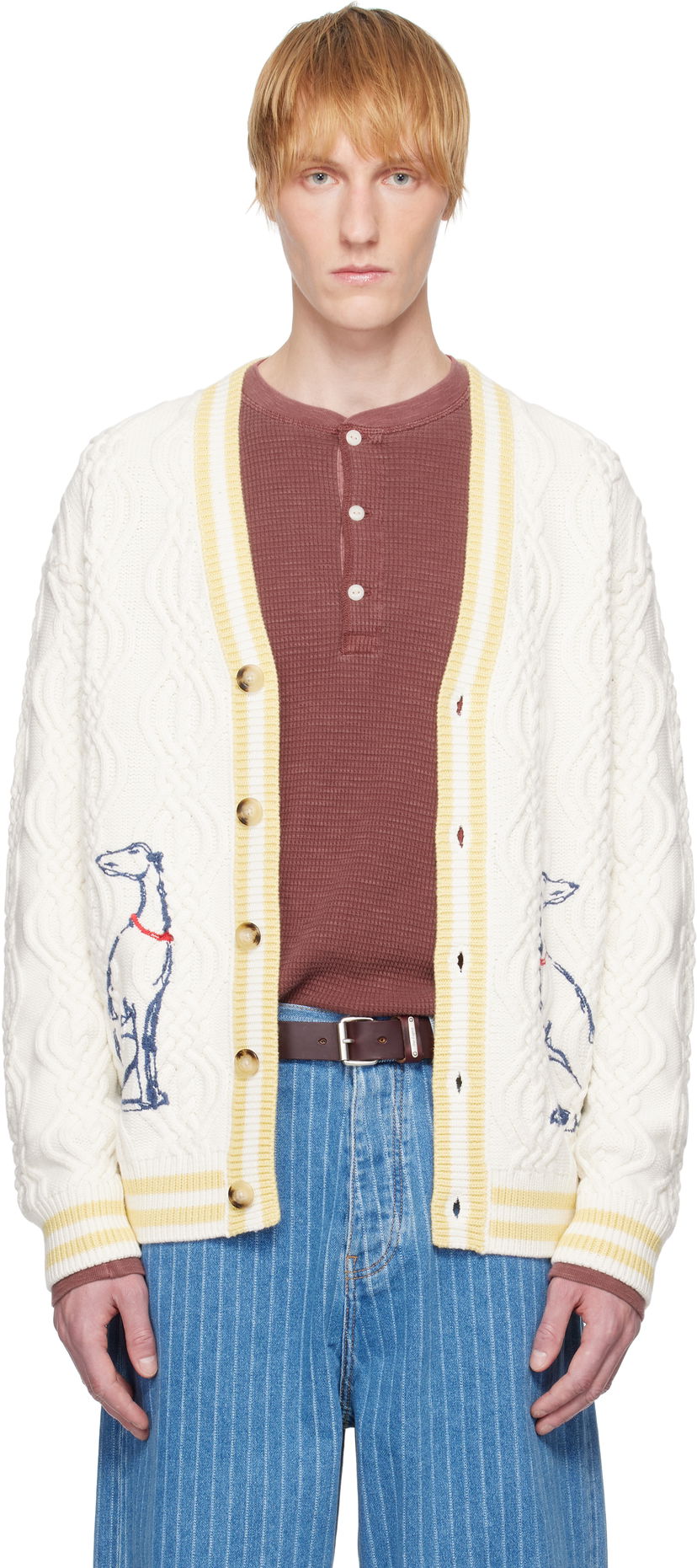 Sweater Drôle de Monsieur Drôle De Monsieur Médicis Knit Cardigan Vit | G-CA142-WO023-CM