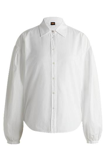 Skjorta BOSS Regular-Fit Cotton Poplin Blouse with Point Collar Vit | 50538846