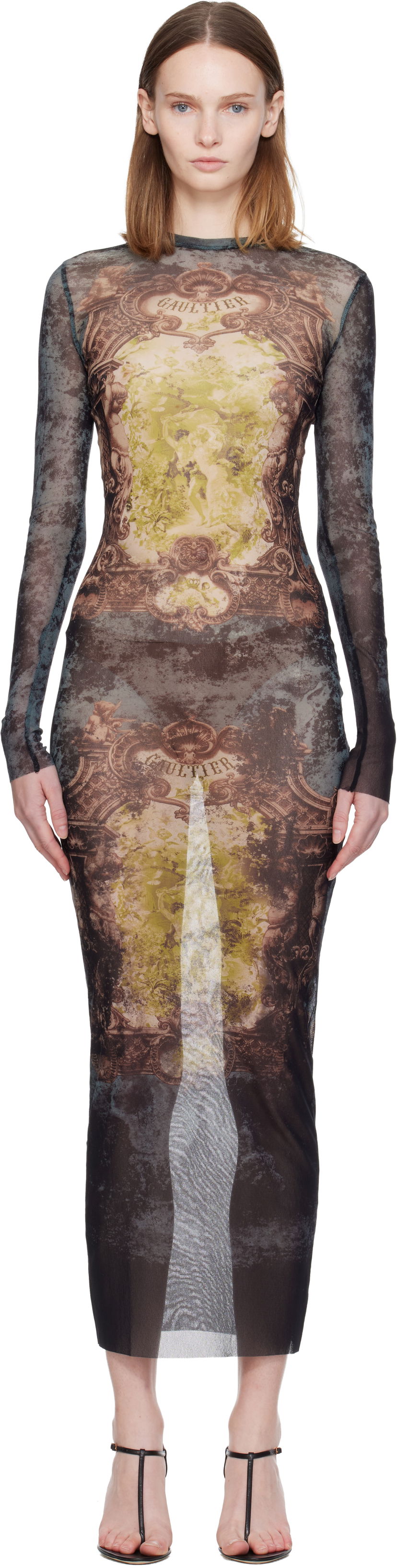 Klä Jean Paul Gaultier The Long Médaillon Sheer Mesh Printed Maxi Dress Flerfärgad | 25/04-W-DR023-M006P-005740