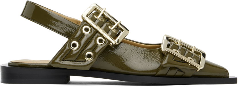Skovård GANNI GANNI Buckle Flats Grön | S2872