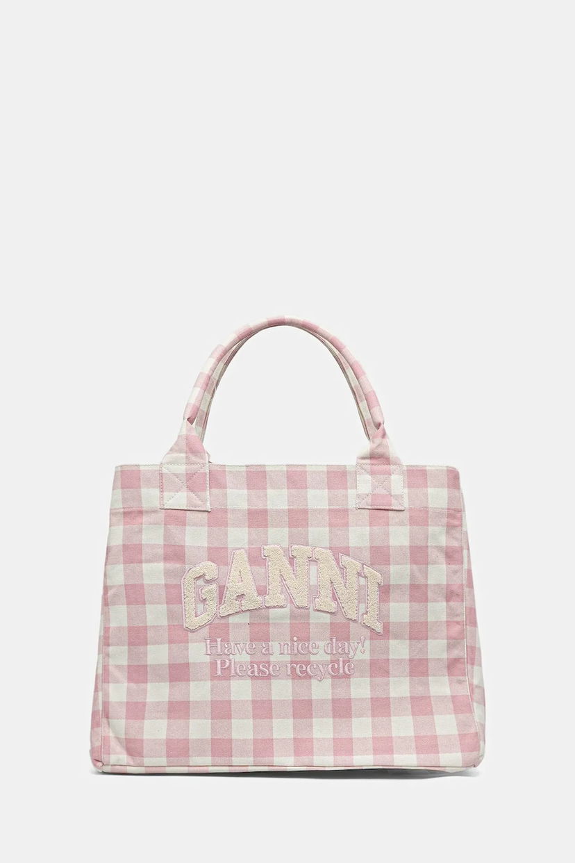 Tygpåse GANNI GANNI Shopper XXL Pocket Vichy Tote Bag Rosa | A6894
