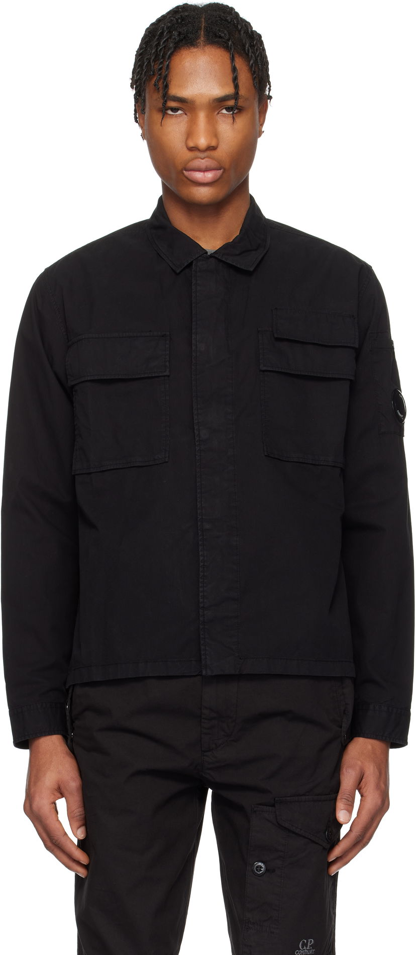 Skjorta C.P. Company C.P. Company Organic Gabardine Utility Lens Shirt Svart | 18CMSH128A-110143G