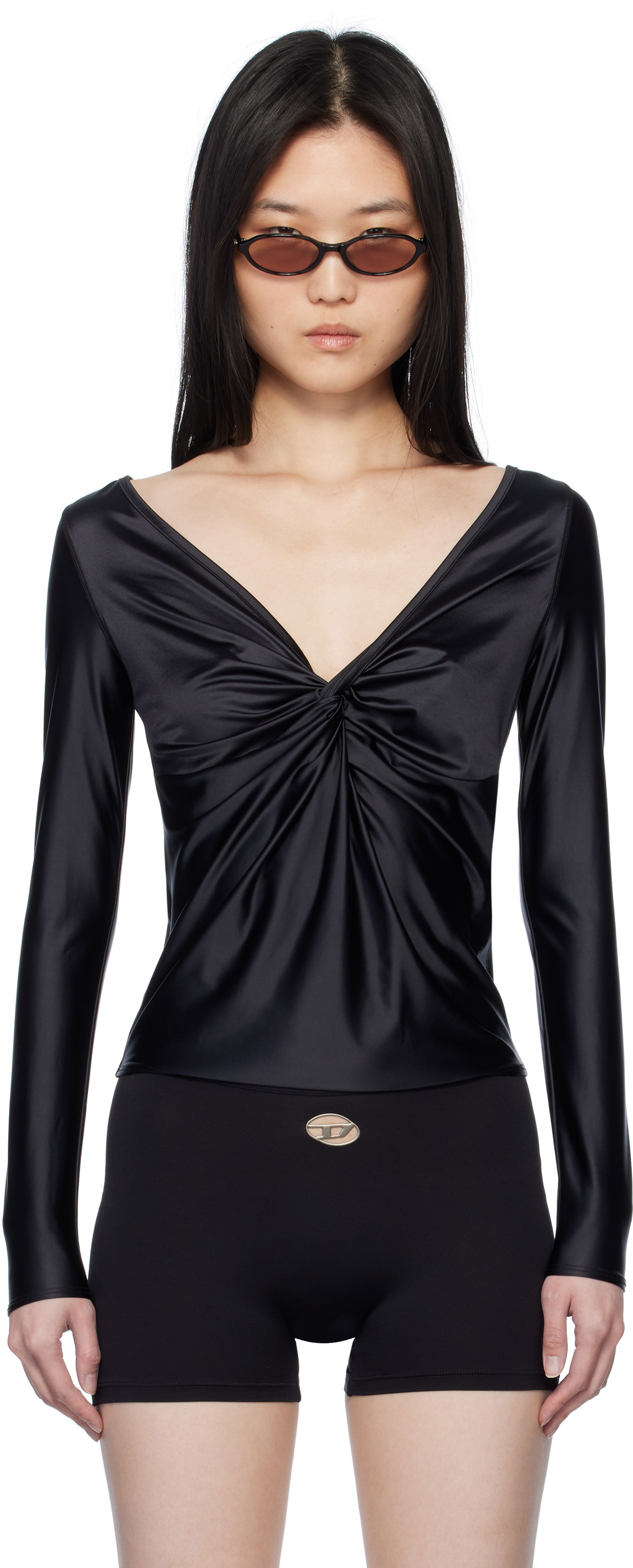 T-shirt Diesel Diesel T-Knot Twist-Front Long Sleeve Top Svart | A17672 0PKAT, 0