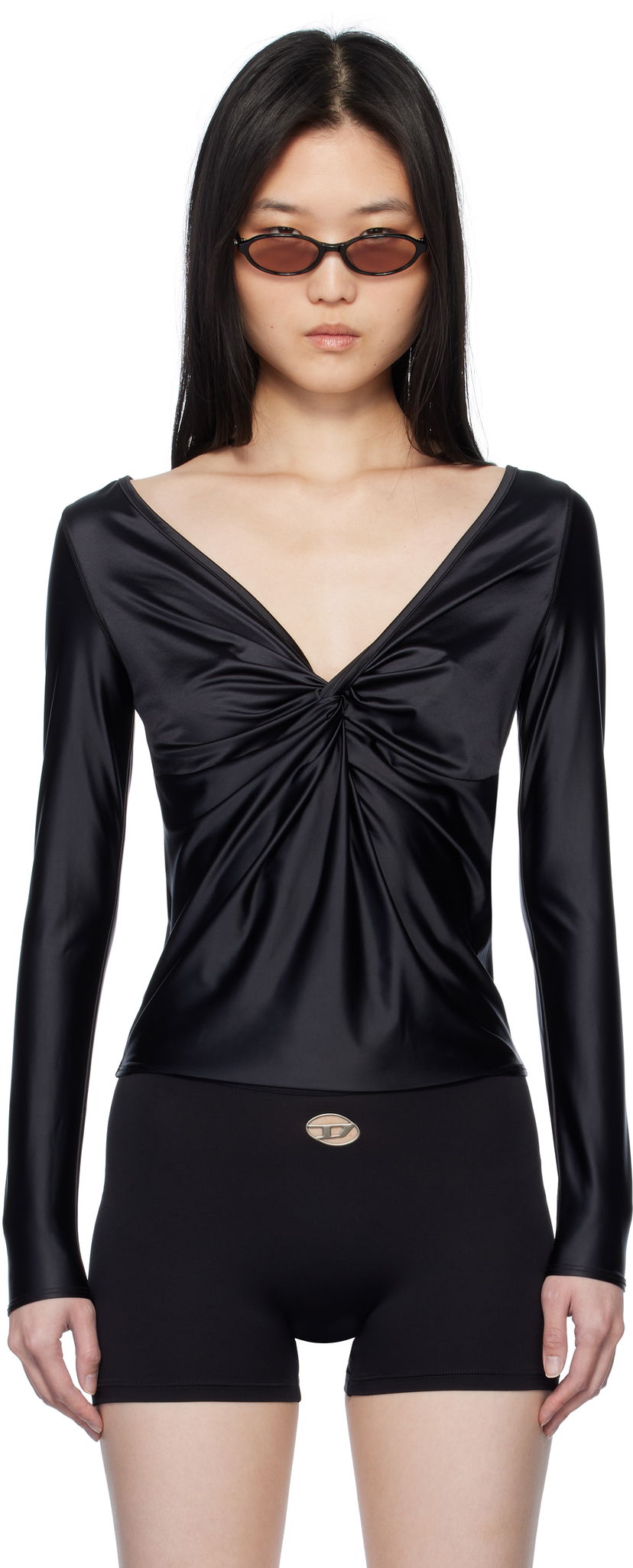 T-shirt Diesel Diesel T-Knot Twist-Front Long Sleeve Top Svart | A17672 0PKAT