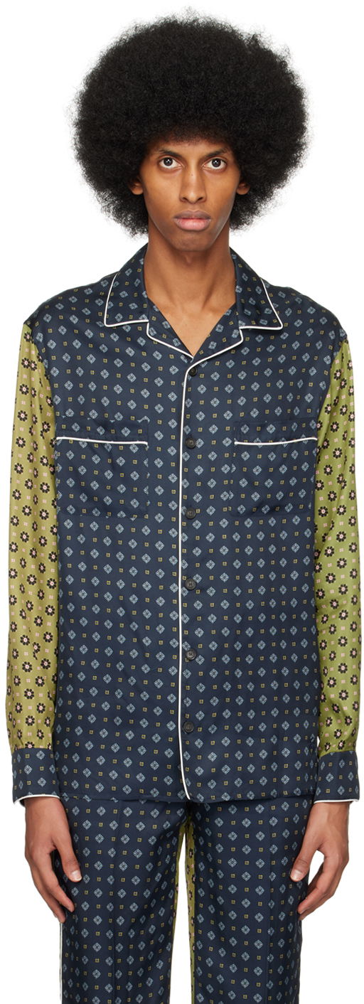 Pyjamas Erdem Patterned Long Sleeve Shirt Blå | MS23_501MPFBT LUCIUS PYJAMA TOP