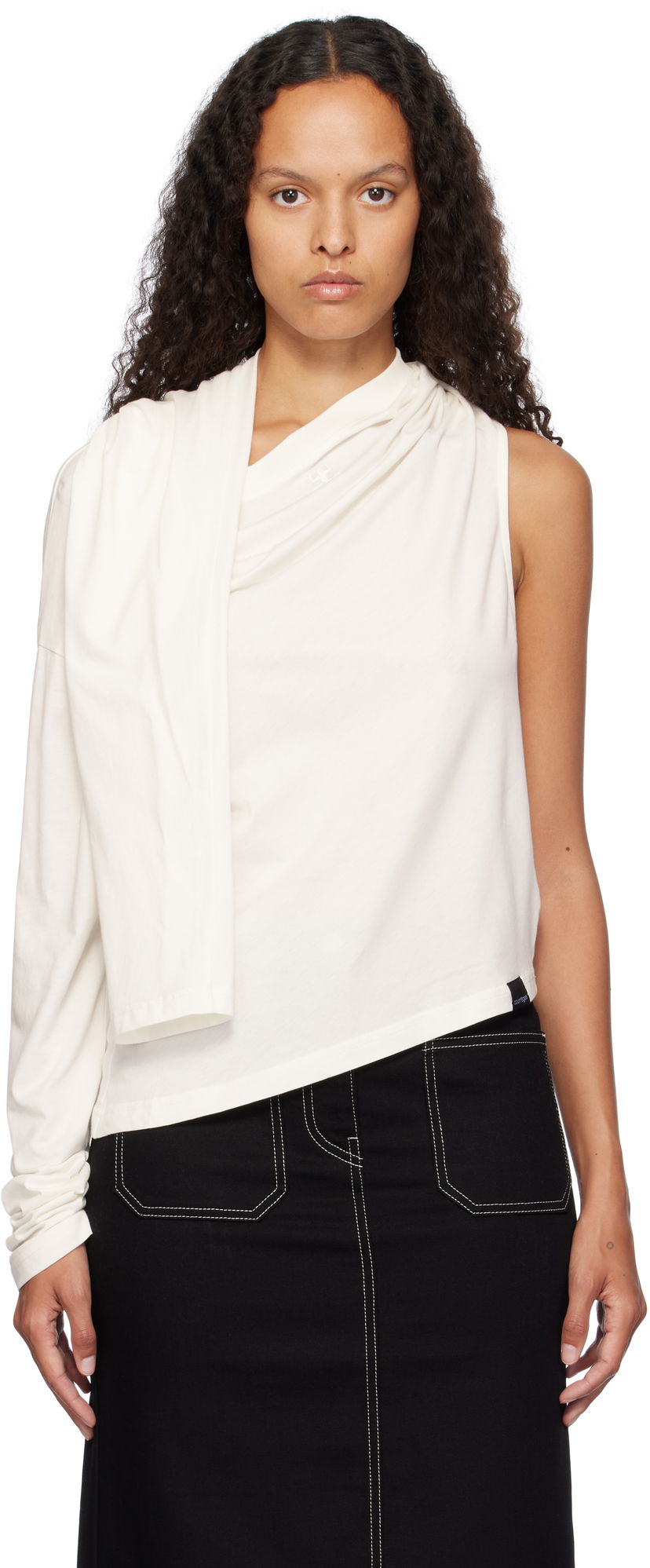 Linne Courrèges Courrèges Asymmetric Off Shoulder T-Shirt Vit | 424JTS154JS0175