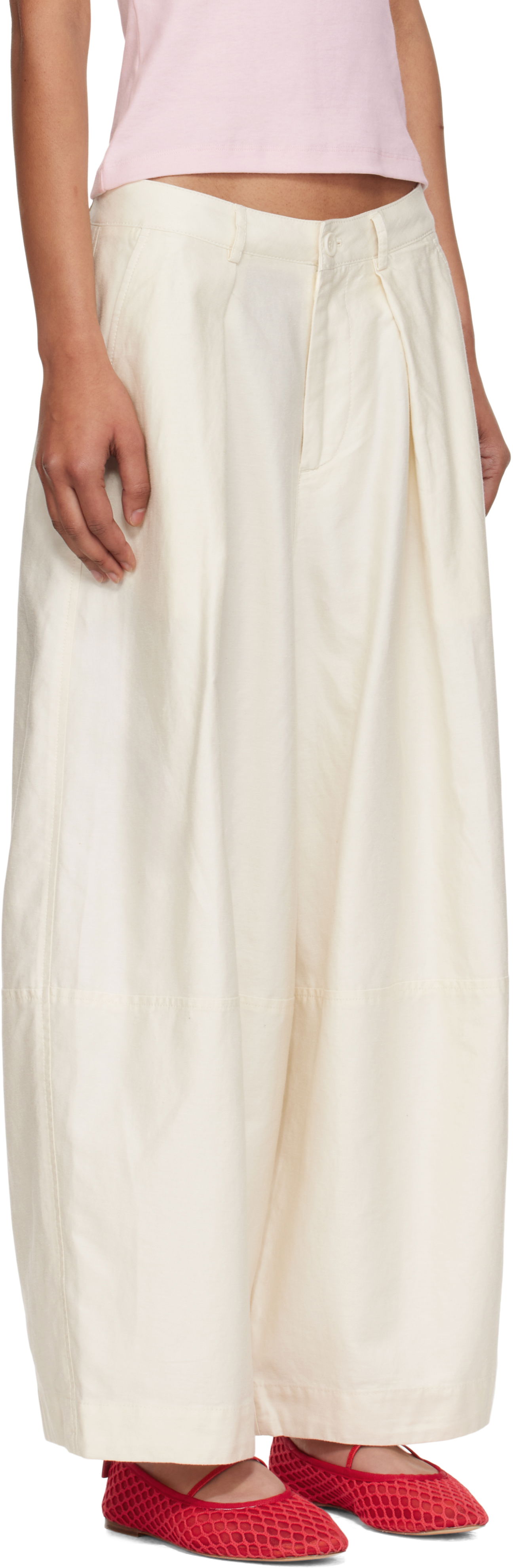 Byxor YMC YMC Deadbeat Wide-Leg Trousers Vit | Q4YMF, 1