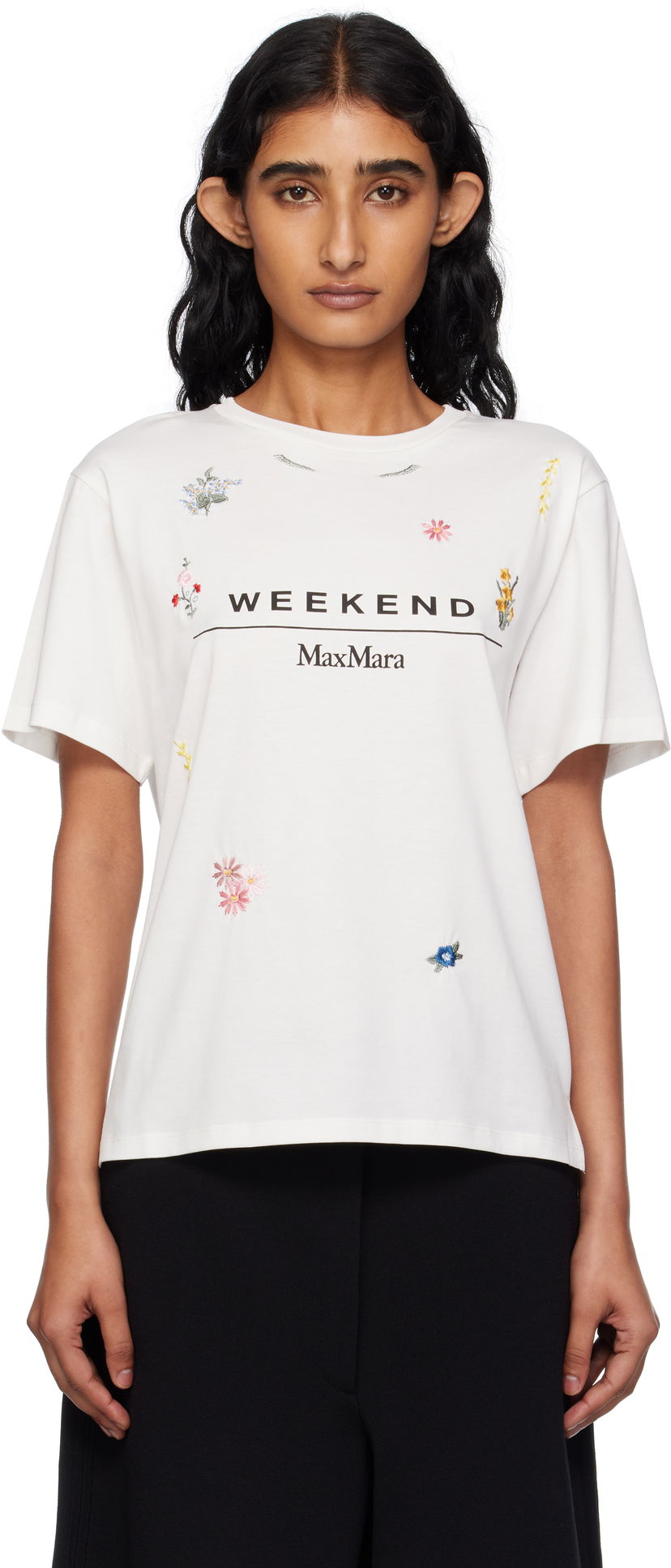 T-shirt Max Mara Weekend Max Mara Olga Floral Embroidered T-Shirt Vit | 2515971042600
