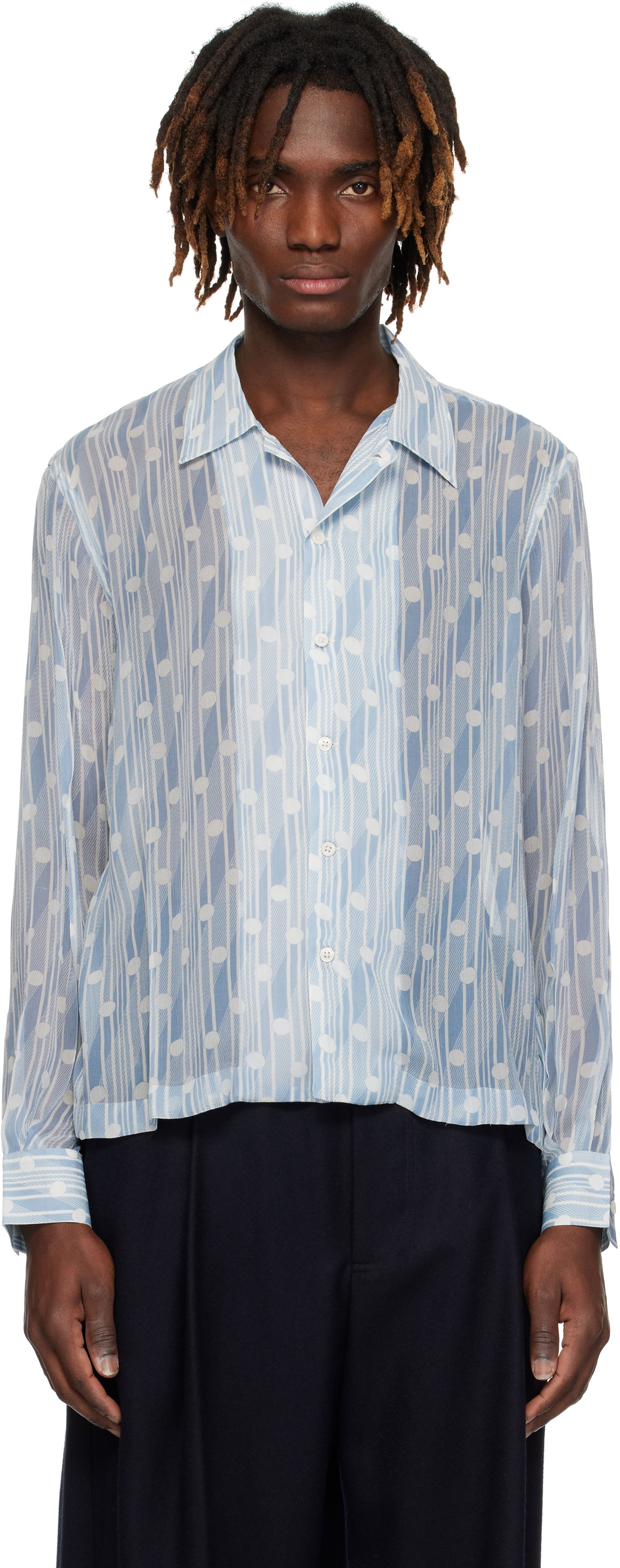 Skjorta Bode Bode Meridian Print Shirt Blå | MRS25SH034, 0