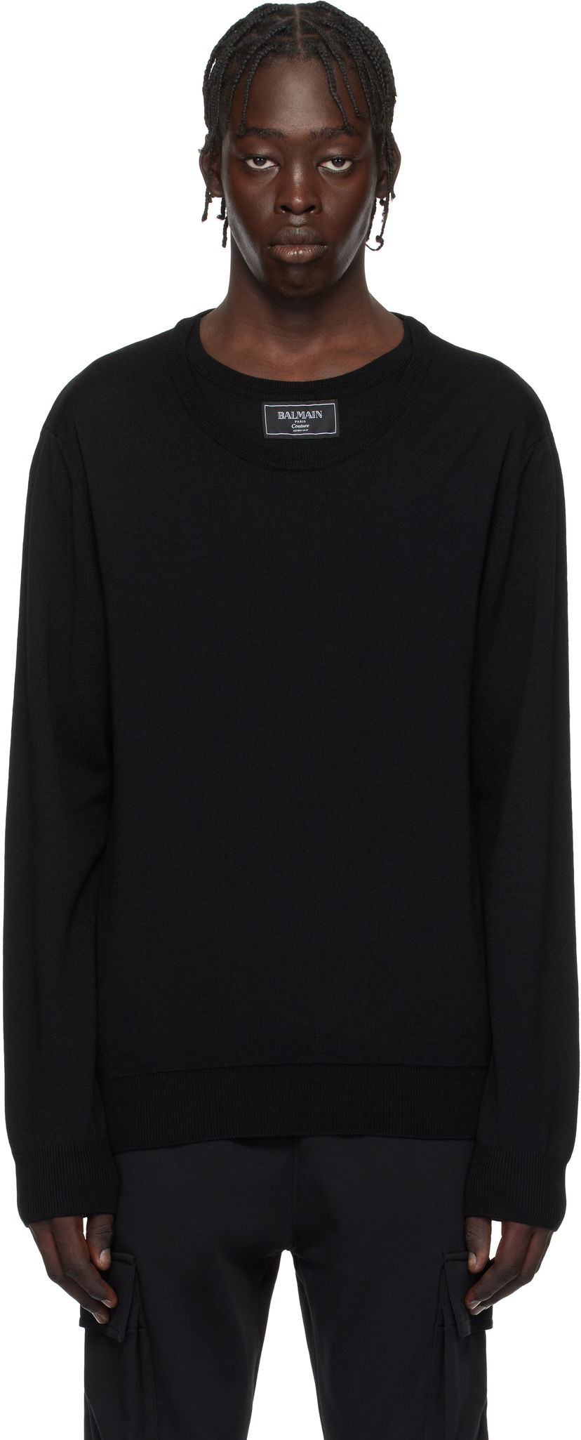 Sweater Balmain Knitted Double-Collar Sweater Svart | EH1KD145KH92
