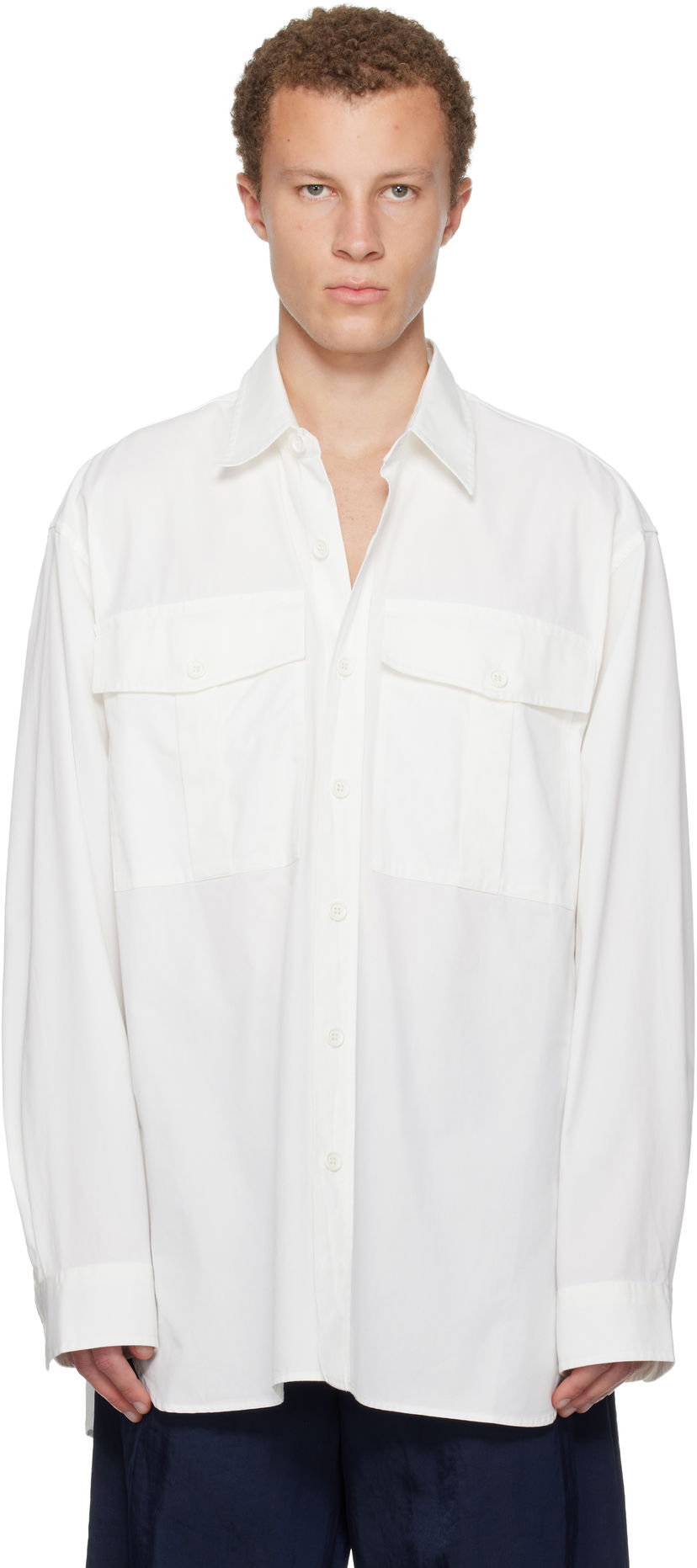 Skjorta Dries Van Noten Dries Van Noten Oversized Cotton Long-Sleeve Shirt with Flap Pockets Vit | 252-020768-2294
