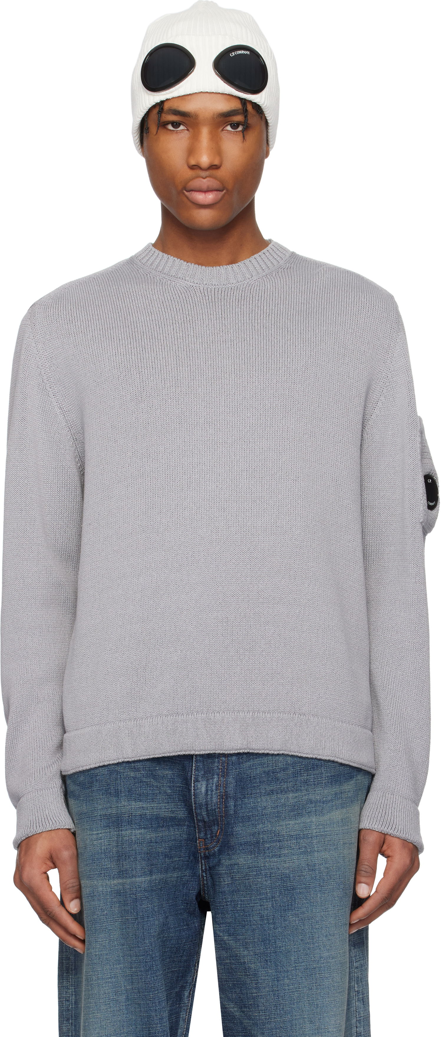 Sweater C.P. Company C.P. Company Crewneck Lens Knit Sweater Grå | 18CMKN077A-110058A, 0