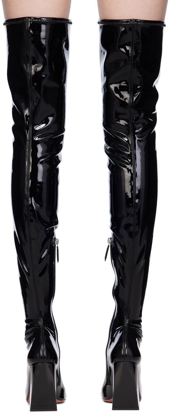 Skovård Amina Muaddi Amina Muaddi Marine Stretch Thigh-High Boots Svart | MARINE STRETCH BLOCK HEEL LATEX, 1
