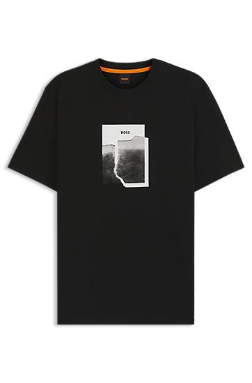 T-shirt BOSS Cotton-jersey T-shirt with layered monochrome print Svart | 50554640, 0
