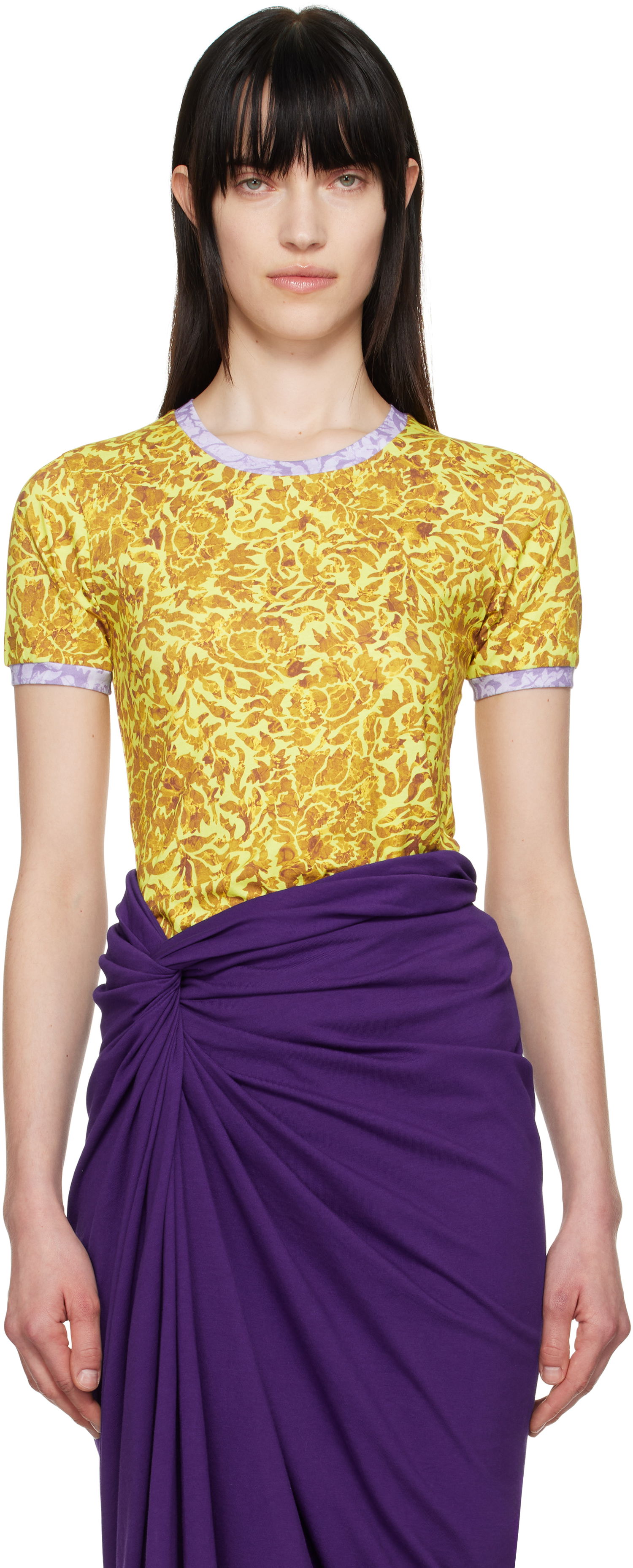T-shirt Dries Van Noten Dries Van Noten Printed Contrast T-Shirt Gul | 251-011135-1601, 0