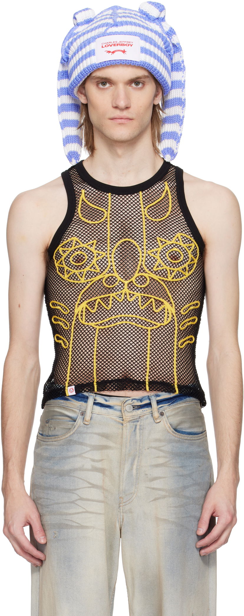 Hatt Charles Jeffrey Loverboy Charles Jeffrey LOVERBOY Graphic Net Tank Top Blå | 54080303