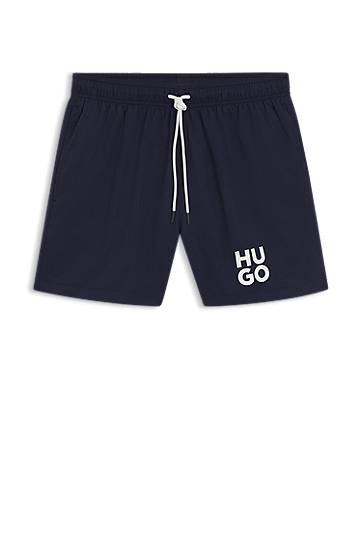 Badkläder BOSS Drawstring swim shorts with stacked-logo print Mörkblå | 50545464, 0