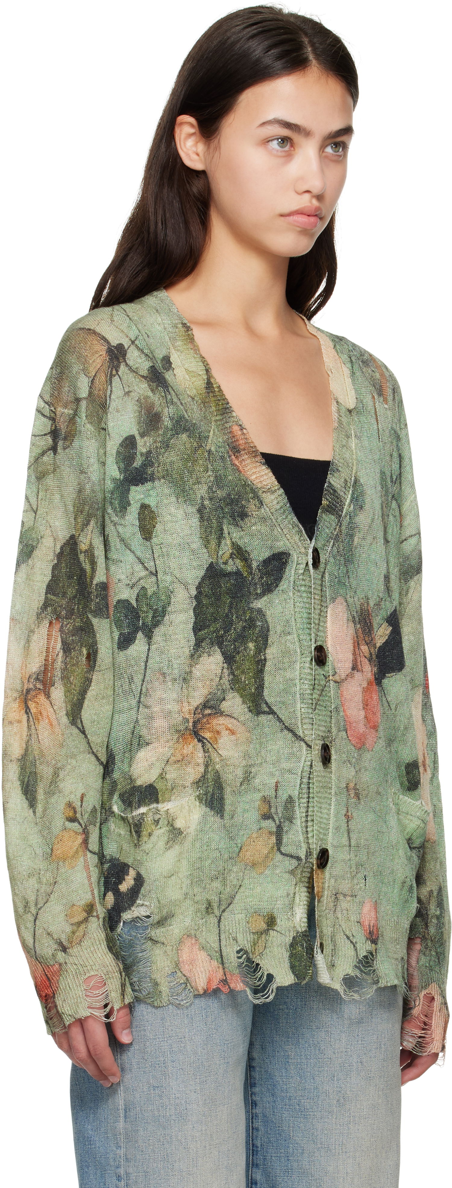 Sweater R13 R13 Boyfriend Floral Cardigan Grön | R13WY200-Y227A, 1