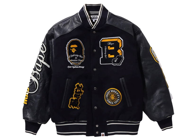 Jacka BAPE BAPE Bape Patch Varsity Jacket Navy Mörkblå | 1J80-141-058