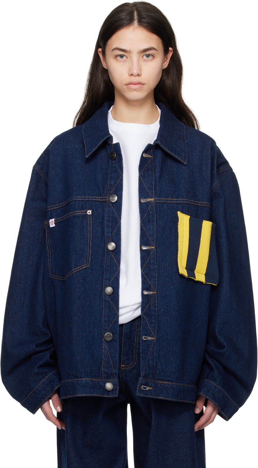 Jacka Charles Jeffrey Loverboy Charles Jeffrey LOVERBOY Knit Patch Cargo Denim Jacket Blå | 054010201