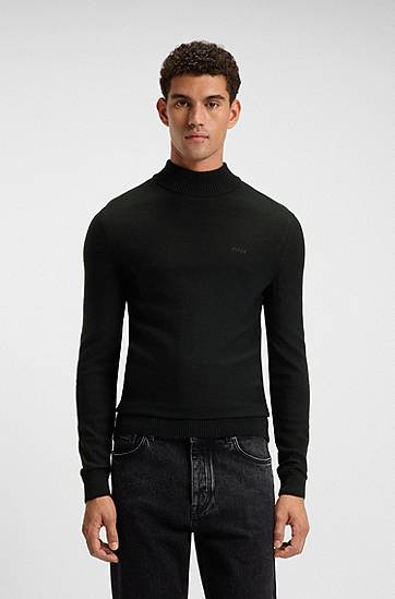 Sweater BOSS Wool-blend rollneck sweater with embroidered logo Svart | 50501761, 1