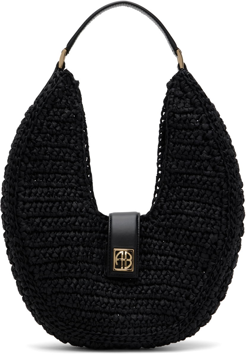 Handväska Anine Bing ANINE BING Lou Monogram Raffia Hobo Bag Svart | A-13-11208-BLK1