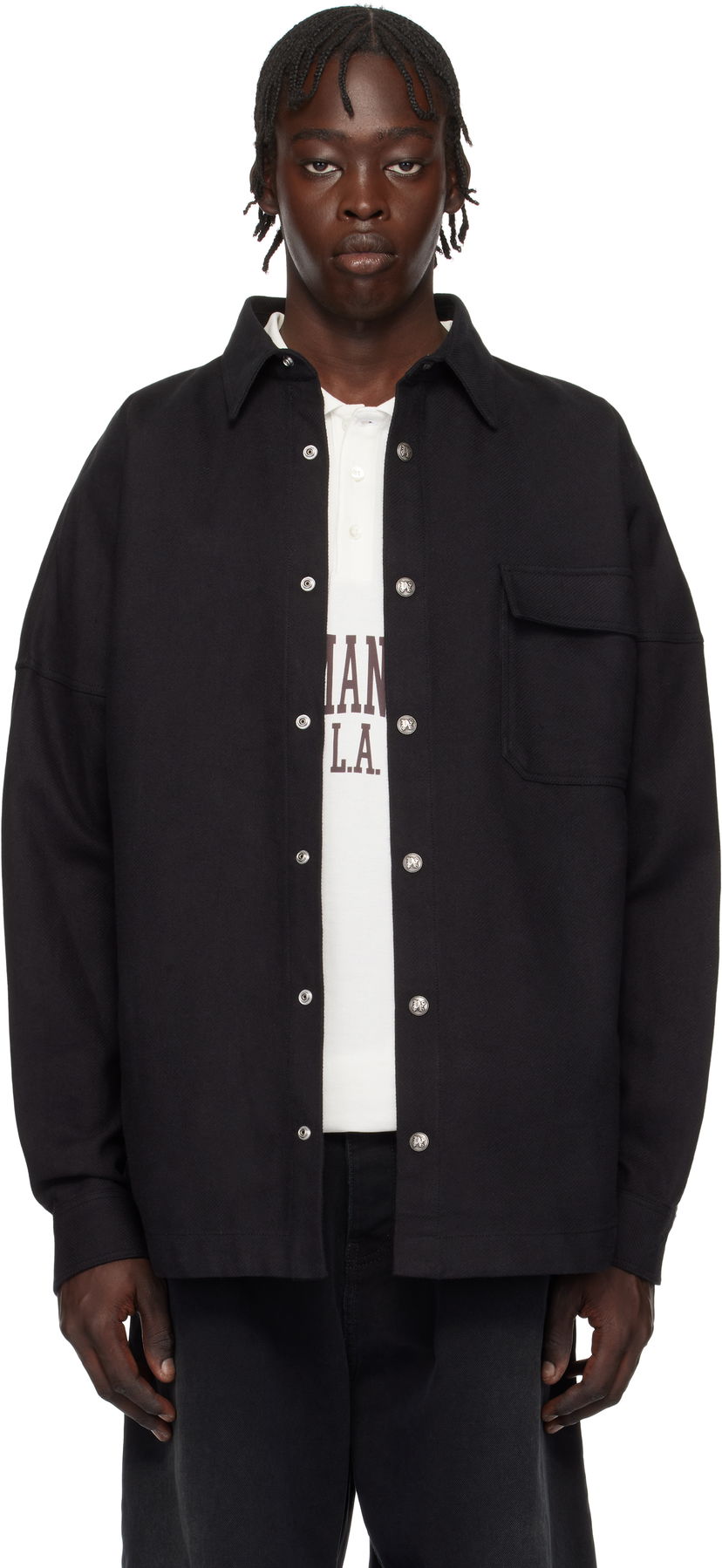 Skjorta Palm Angels Classic Logo Overshirt Svart | PMES044S25FAB0011003