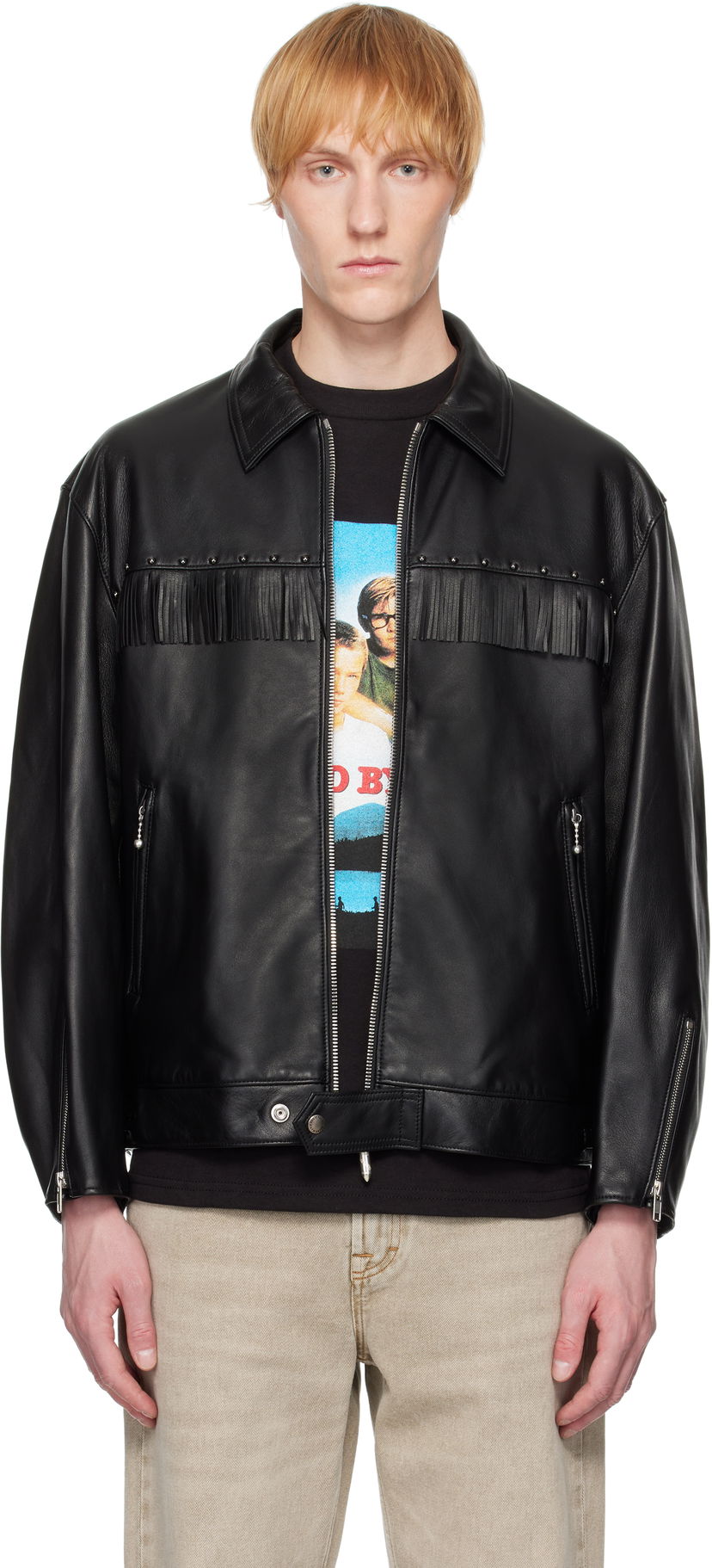 Jacka WACKO MARIA WACKO MARIA WOLF'S HEAD Edition Leather Fringe Jacket Svart | WOLFSHEAD-WM-BL16