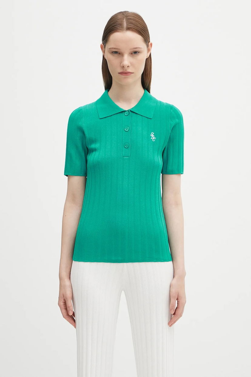 Polotröja Sporty & Rich Sporty & Rich SRC Ribbed Polo Shirt Grön | WS069620302GR37