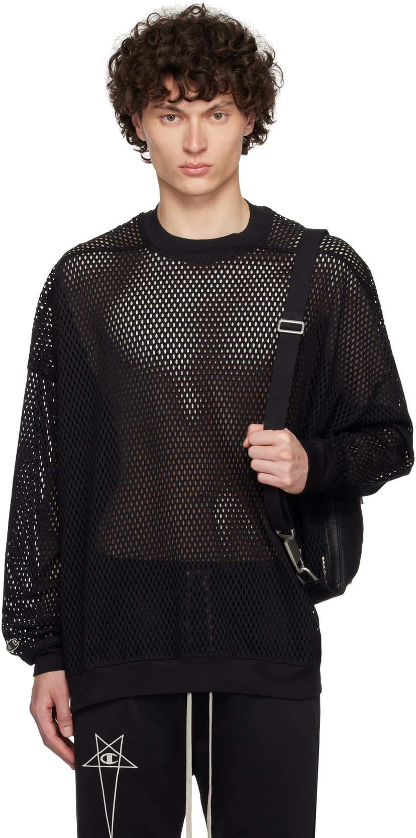 Sweatshirt Rick Owens Rick Owens Champion Edition Jumbo Mesh Sweatshirt Svart | CM01E1670 CHONET MESH