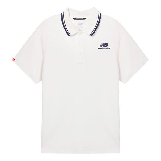 Polotröja New Balance Classic Short Sleeve Polo Vit | AMT01983-WT