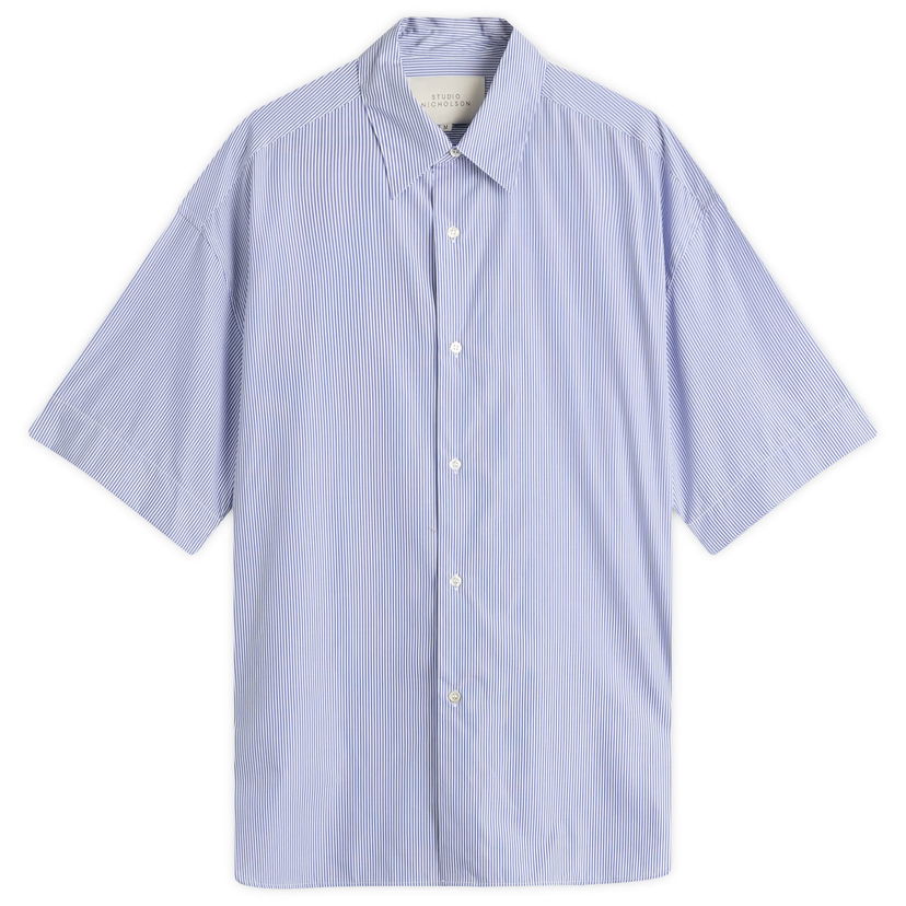 Skjorta Studio Nicholson Studio Nicholson Short Sleeve Shirt, Striped Blå | SORONOSNM-883-BLW