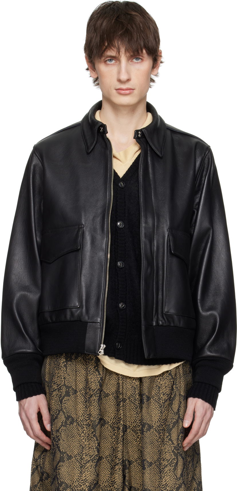Bomberjacka WACKO MARIA WACKO MARIA A-2 Leather Flight Jacket Svart | 25SS-WMO-BL04