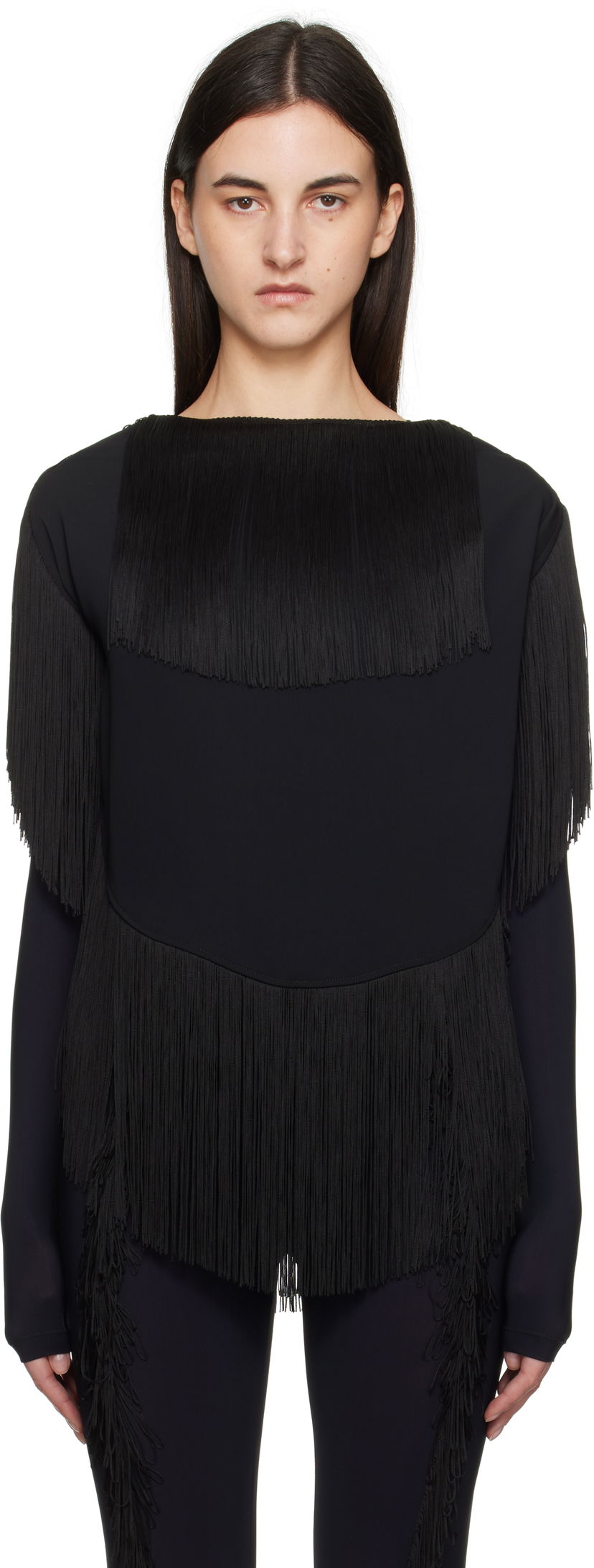 Sweater Maison Margiela MM6 Maison Margiela Fluid Fringe Blouse Svart | S52NC0351 S37977
