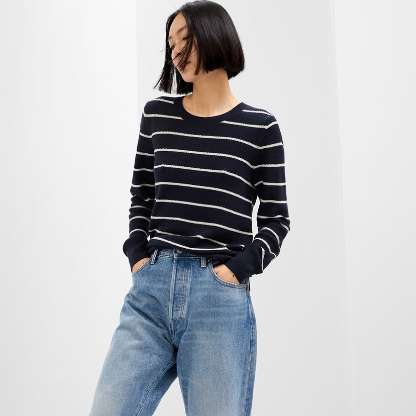 Sweater GAP Sweater Bella Crew Navy Stripe L Svart | 745504-01