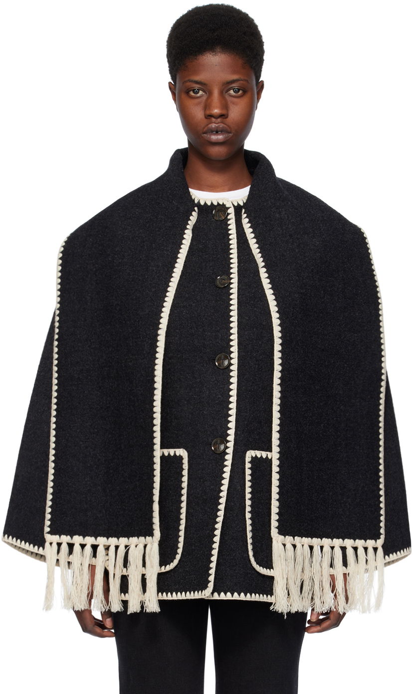 Halsduk TOTEME Embroidered Wool-Blend Cape Svart | 221-117-709