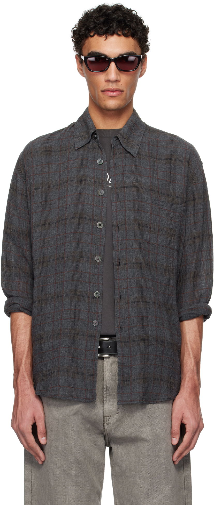 Skjorta OUR LEGACY Our Legacy Above Check Linen Shirt Grå | M2252ASB